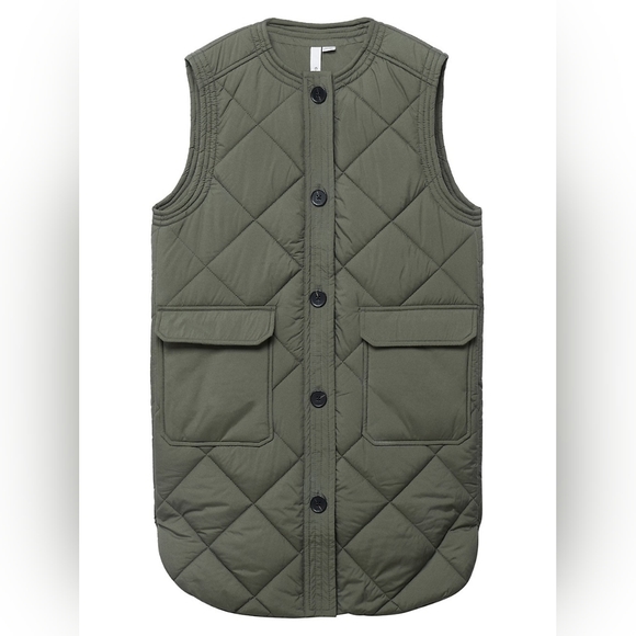 Mango Button-Front Long Quilted Vest size S - Picture 6 of 9